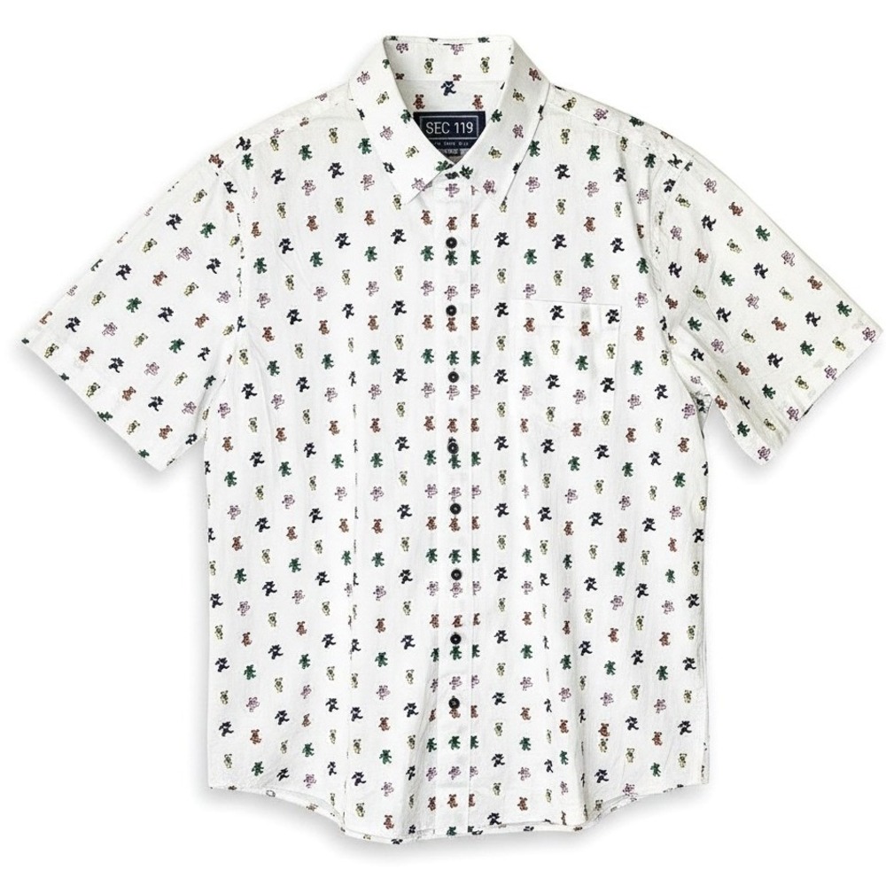 SEC 119 Grateful Dead Dancing Bears Shirt Mens XL White Short Sleeve Button Down - Picture 2 of 11
